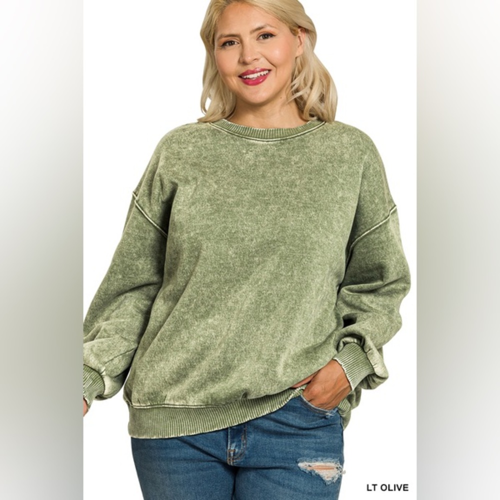 Zenana Outfitters Light Olive Crew Neck Sweater
